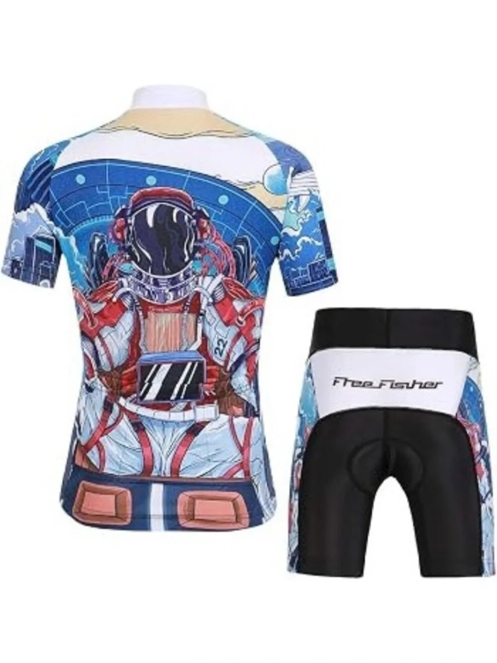 NWT Free Fisher Cycling Jersey & Shorts Set Astronaut Theme kids L bikeing